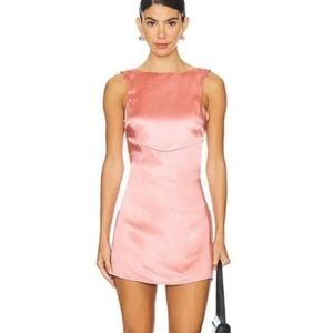 MORE TO COME  Bianca Open Back Dress Chic Satin Mini Blush Pink Revolve NWT S